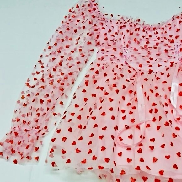 NWT Small Dolls Kill Sugar Thrillz Heavenly Affair Tulle Heart Flocked Babydoll - Picture 7 of 16